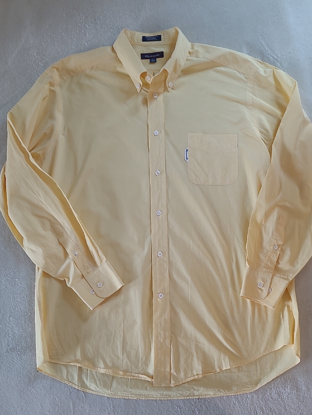 Faconnable Mens 17.5 L Yellow Gingham Button Down Dress Shirt Made USA Cotton